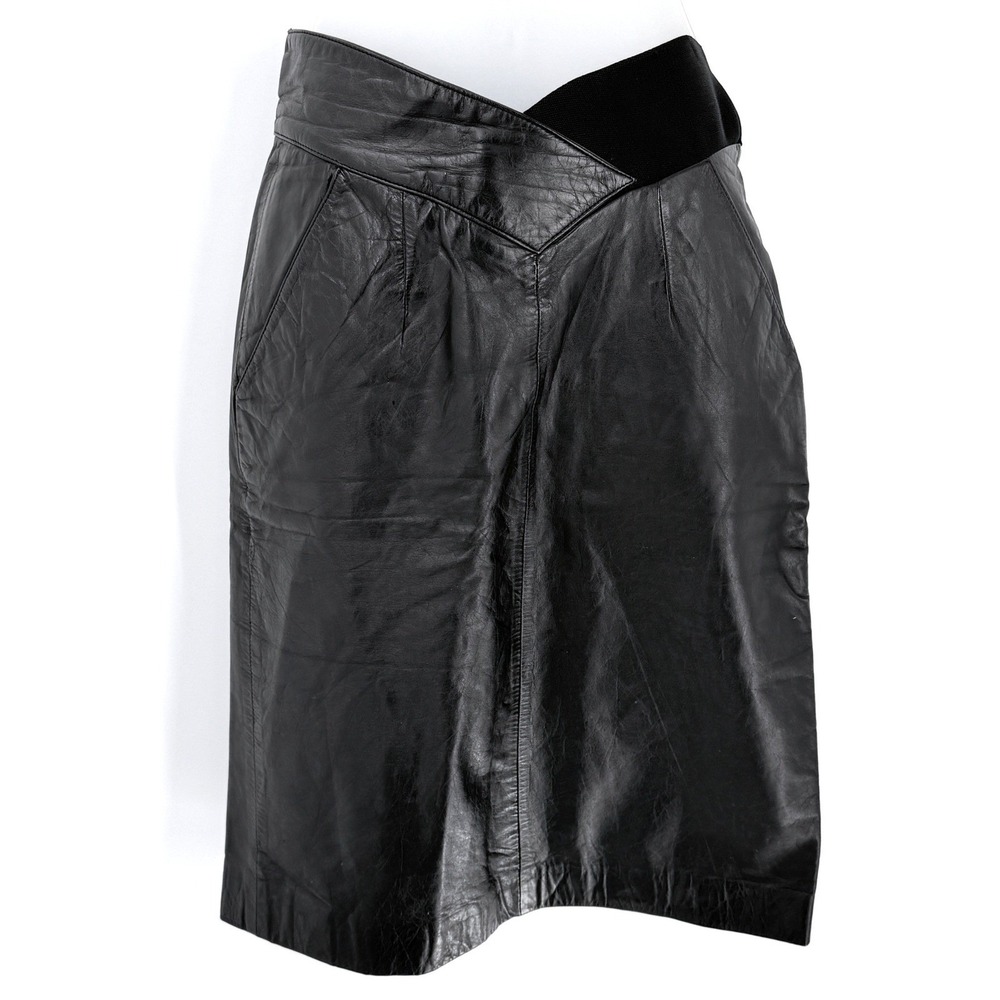 vtg 80s Wilsons Leather Skirt Womens 6 Black Leather Goth Chic whimsigoth biker